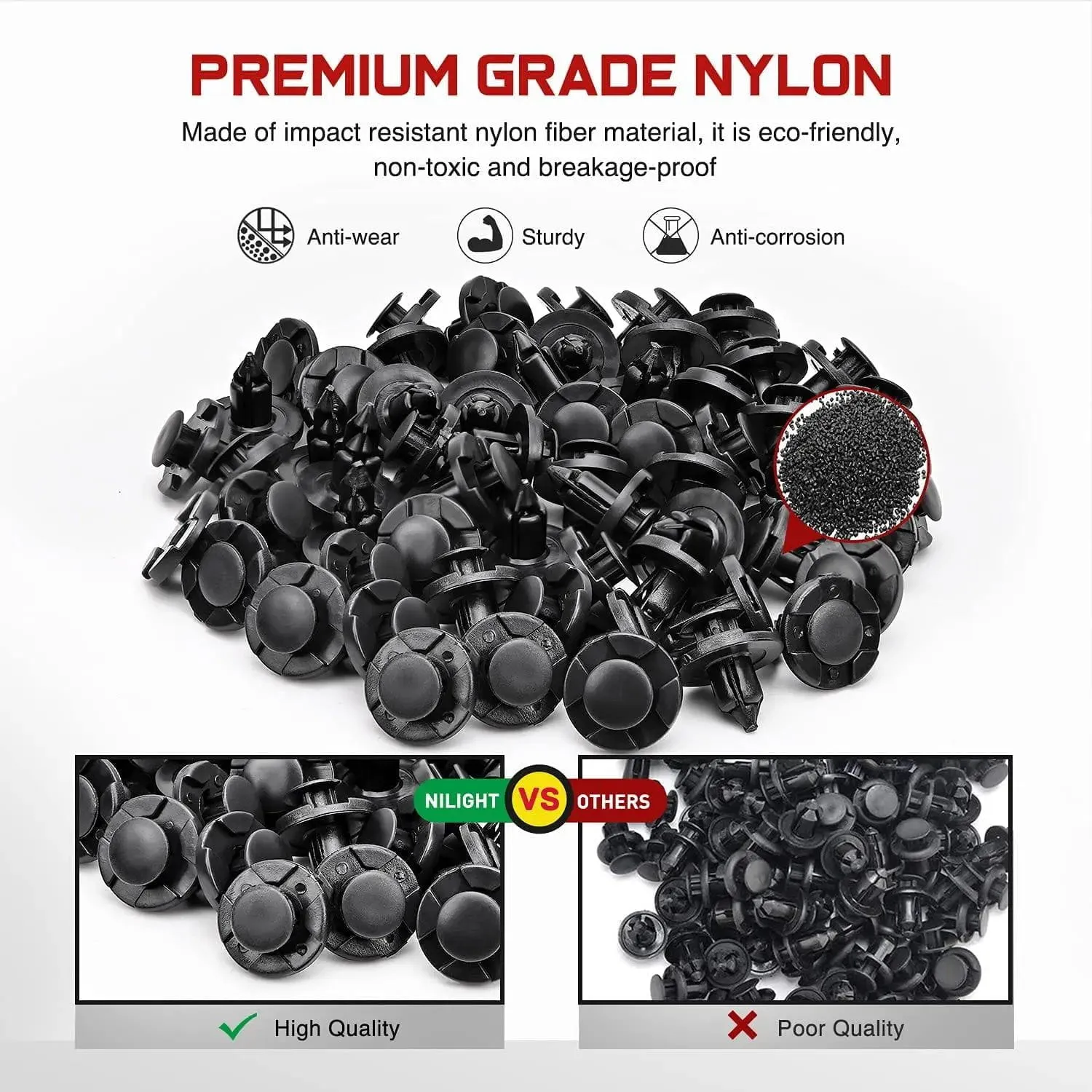 100 Pcs Hole 8mm Nylon Bumper Rivet Fender Clips OEM Replaces Nissan: 01553-093210 8mm