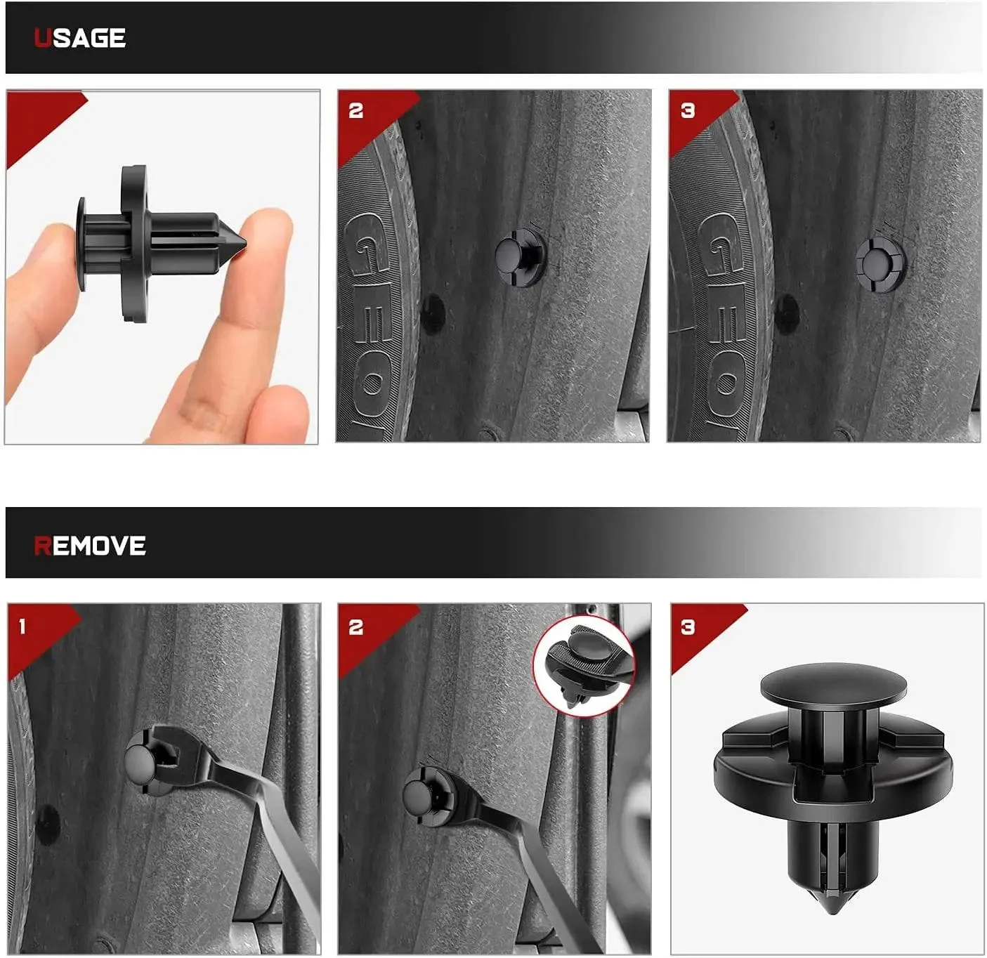 100 Pcs Hole 8mm Nylon Bumper Rivet Fender Clips OEM Replaces Nissan: 01553-093210 8mm