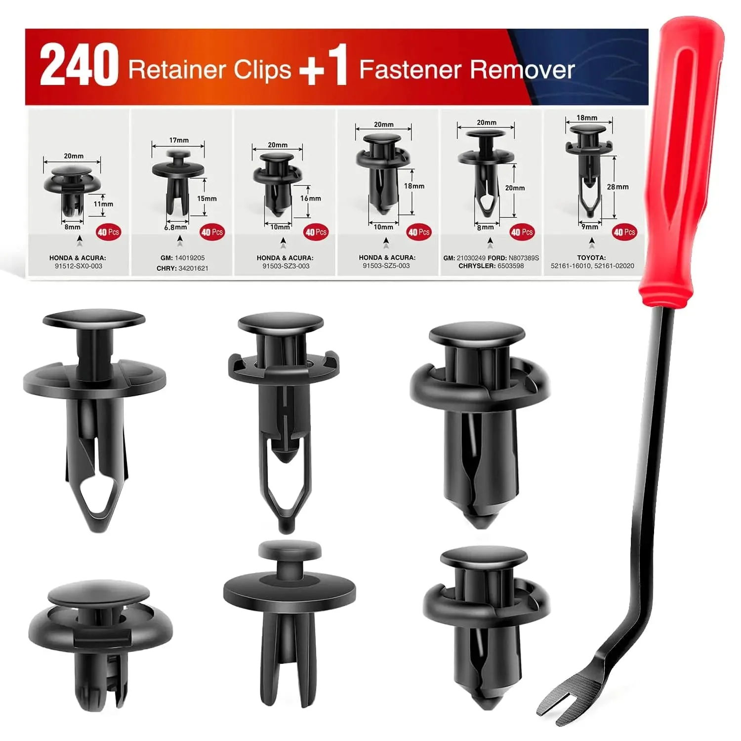 240 Pcs Hole 6.3mm 8mm 9mm 10mm Car Retainer Clips Fastener Remover Expansion Screws Replacement Kit Bumper Push Rivet Clips for GM Ford Toyota Honda Chrysler