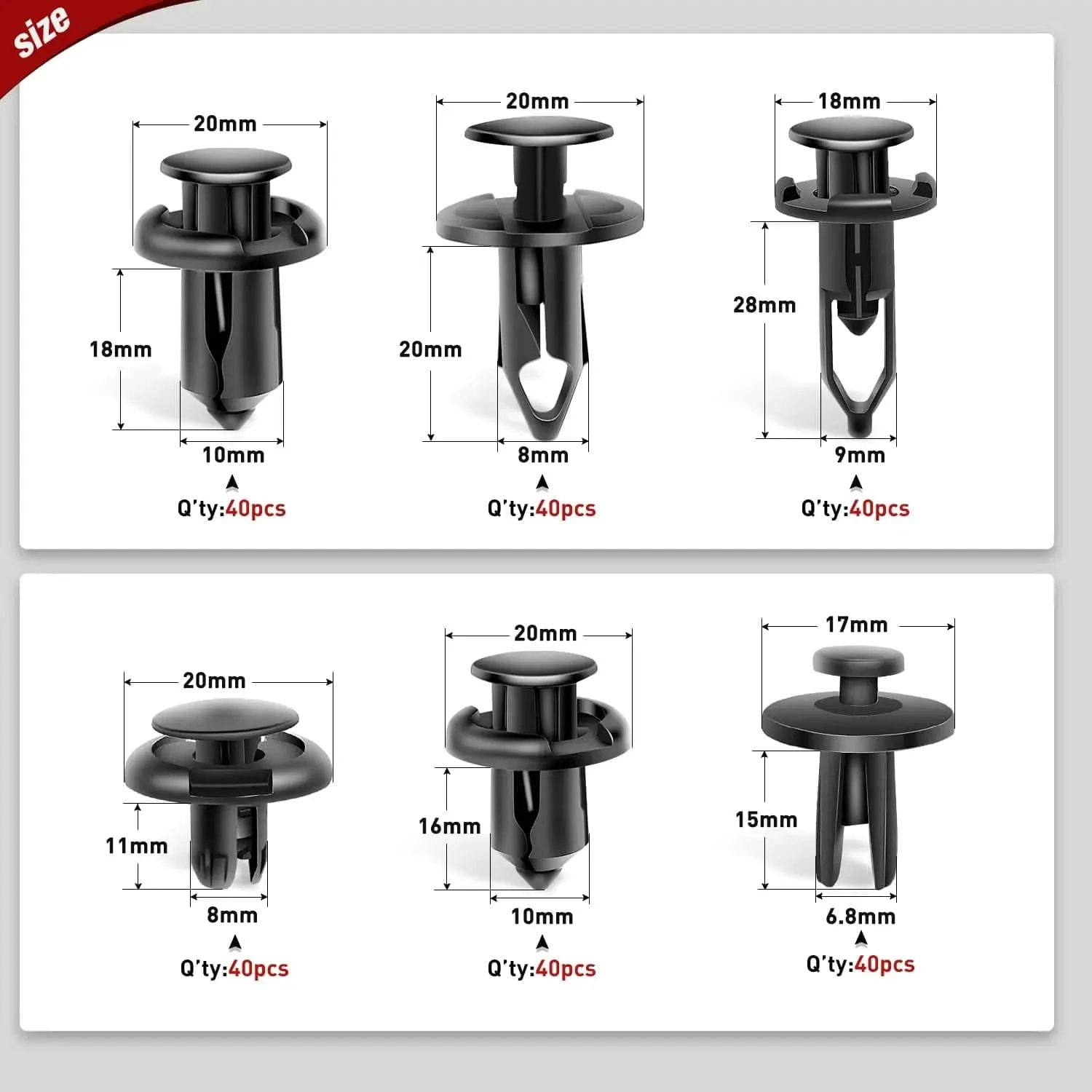 240 Pcs Hole 6.3mm 8mm 9mm 10mm Car Retainer Clips Fastener Remover Expansion Screws Replacement Kit Bumper Push Rivet Clips for GM Ford Toyota Honda Chrysler