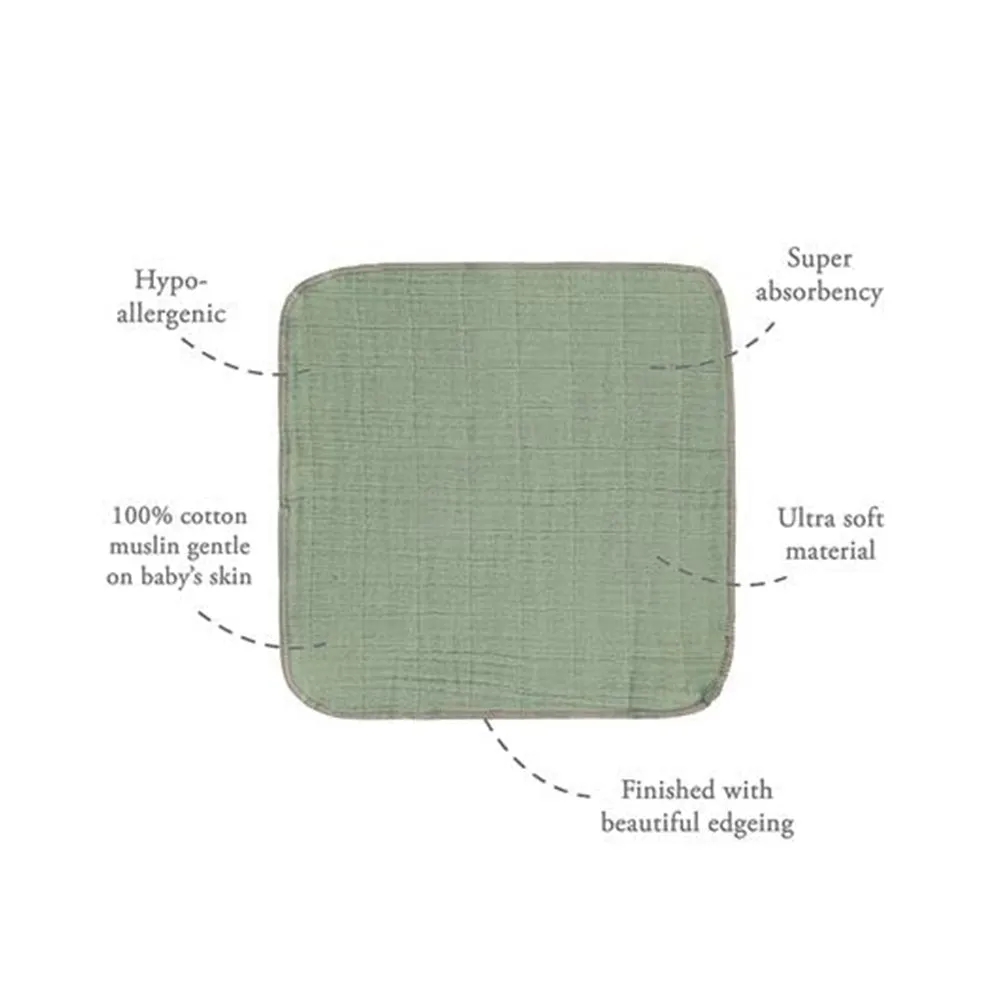 Abracadabra Cotton Muslin Wipes Pack of 5 (Multicolour) - Green