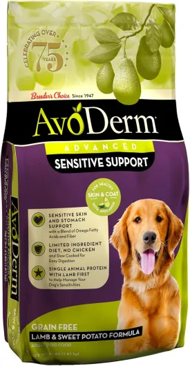 AvoDerm Advanced Sensitive Support Grain-Free Lamb & Sweet Potato Formula Dry Dog Food, Sensitive Stomach, 4lb