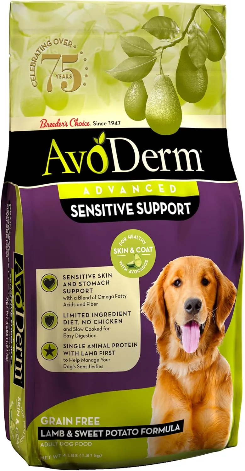 AvoDerm Advanced Sensitive Support Grain-Free Lamb & Sweet Potato Formula Dry Dog Food, Sensitive Stomach, 4lb
