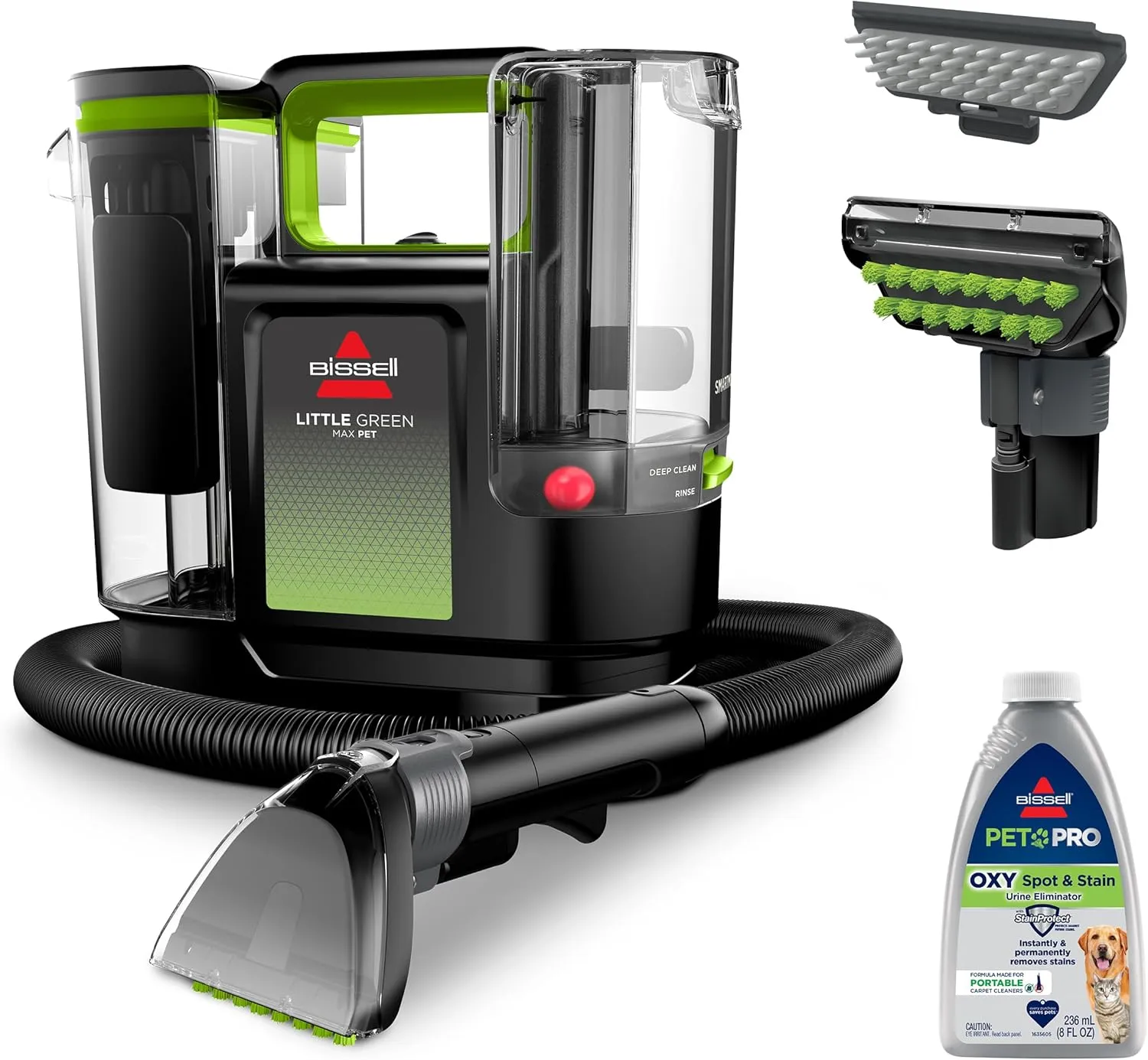 BISSELL Little Green Max Pet SmartMix Portable Carpet and Upholstery Deep Cleaner, Car/Auto Detailer, with SmartMix Technology, Self-Cleaning Tough Stain Tool and Pet Hair Removal Tool, 38572