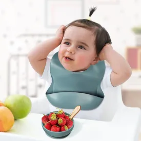 Bluish Grey Waterproof Silicon Bib And Bowl Set