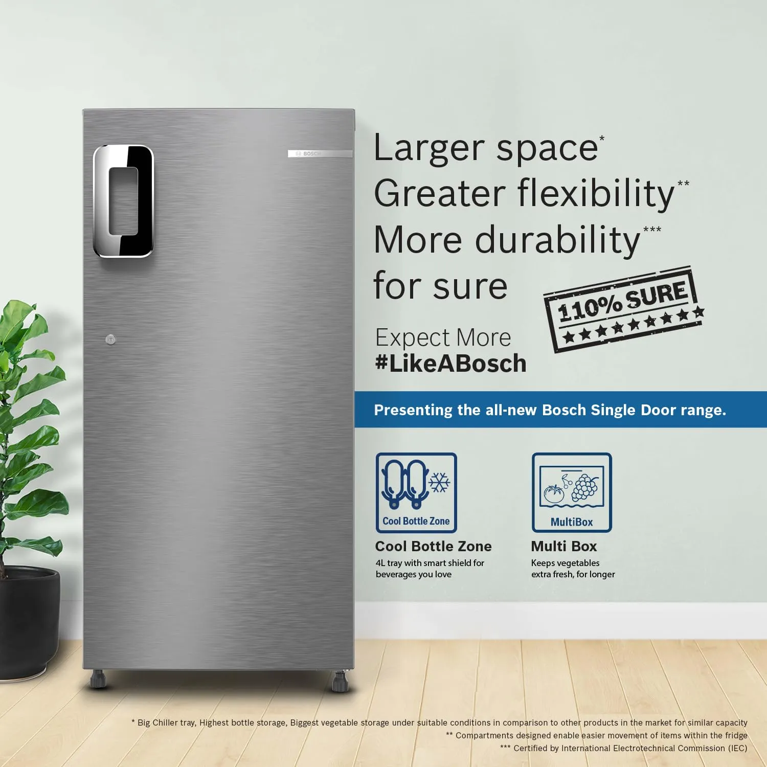 Bosch CST22S24NI Single Door Refrigerator 226L Inverter (Fine Steel)