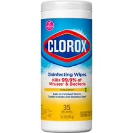 Clorox Disinfecting Cleaning Wipes - Ready-To-Use Wipe - Crisp Lemon Scent - 35 / Canister - 1 Each - Yellow