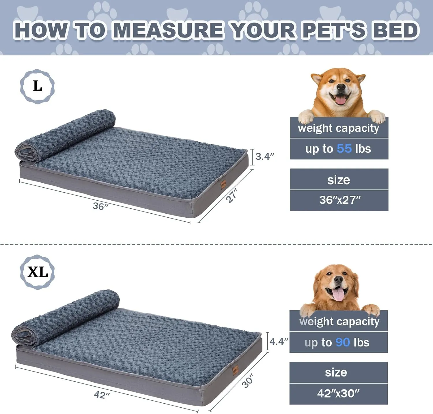 COMAX Washable Dog Bed for Large Sized Dog, Waterproof Bed Orthopedic with Removable Cover and Anti-Slip Bottom, 3-in-1 Egg Crate Foam Pet Mat