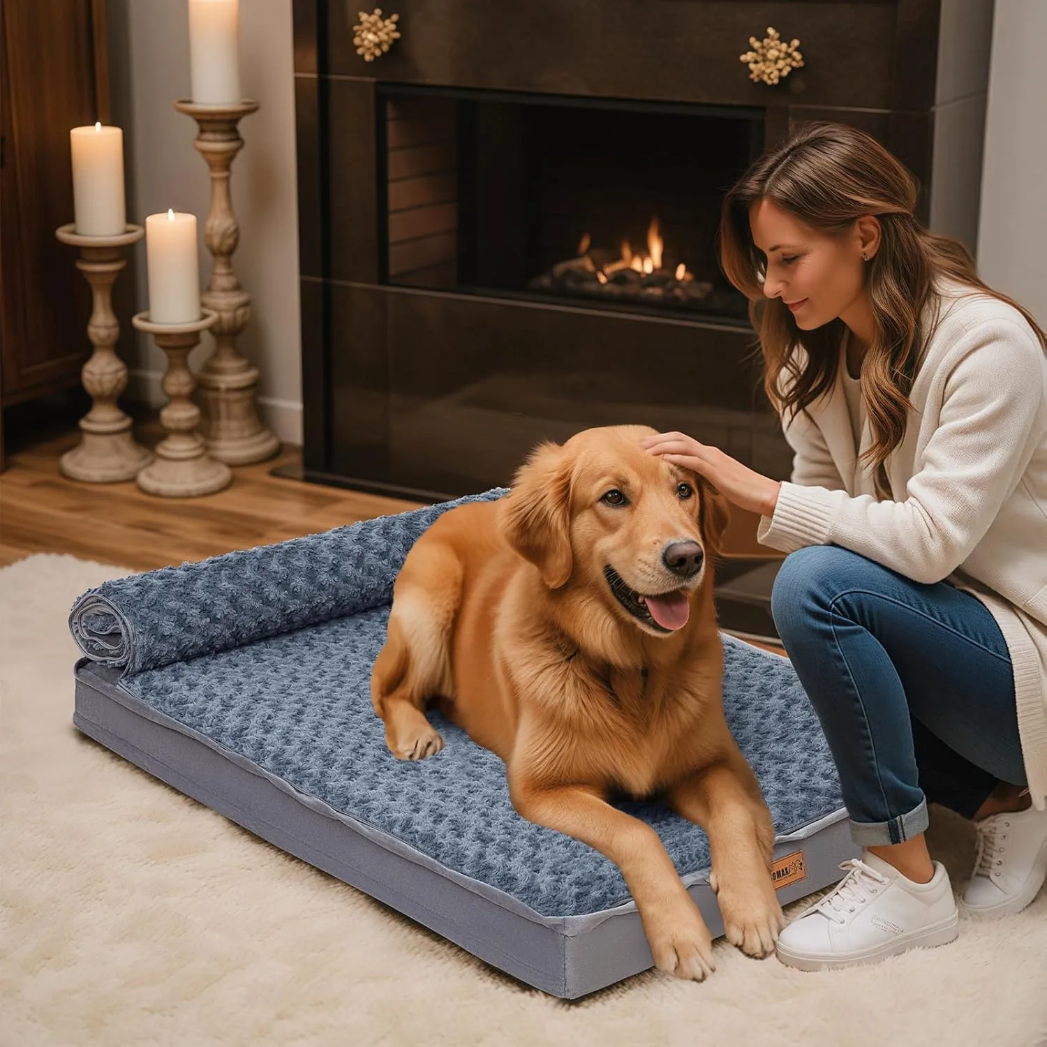 COMAX Washable Dog Bed for Large Sized Dog, Waterproof Bed Orthopedic with Removable Cover and Anti-Slip Bottom, 3-in-1 Egg Crate Foam Pet Mat