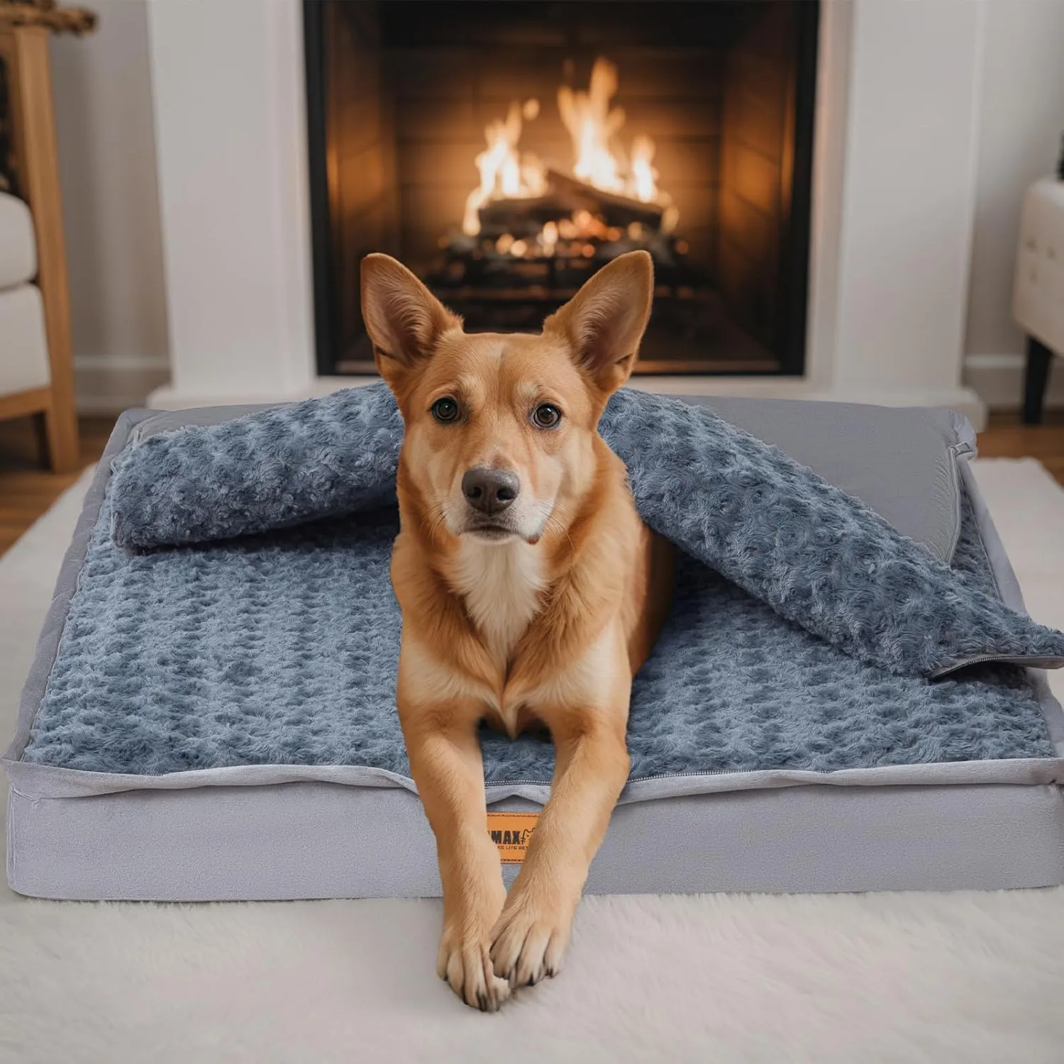COMAX Washable Dog Bed for Large Sized Dog, Waterproof Bed Orthopedic with Removable Cover and Anti-Slip Bottom, 3-in-1 Egg Crate Foam Pet Mat