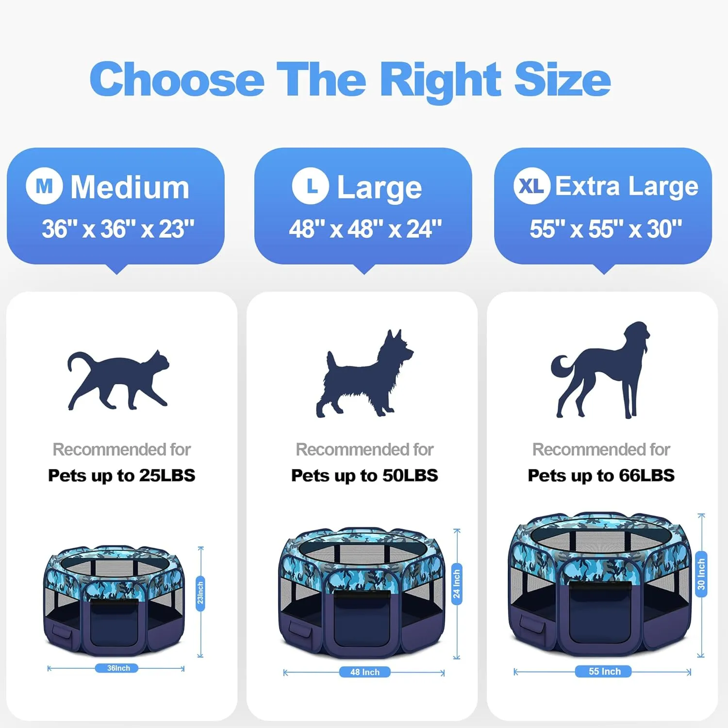 Dog Playpen, Portable Pet Play Pen for Cat, Puppies, Foldable Large-Capacity Pet Playpen for Indoor/Outdoor Dog House (Blue, 55" x 30", 8)