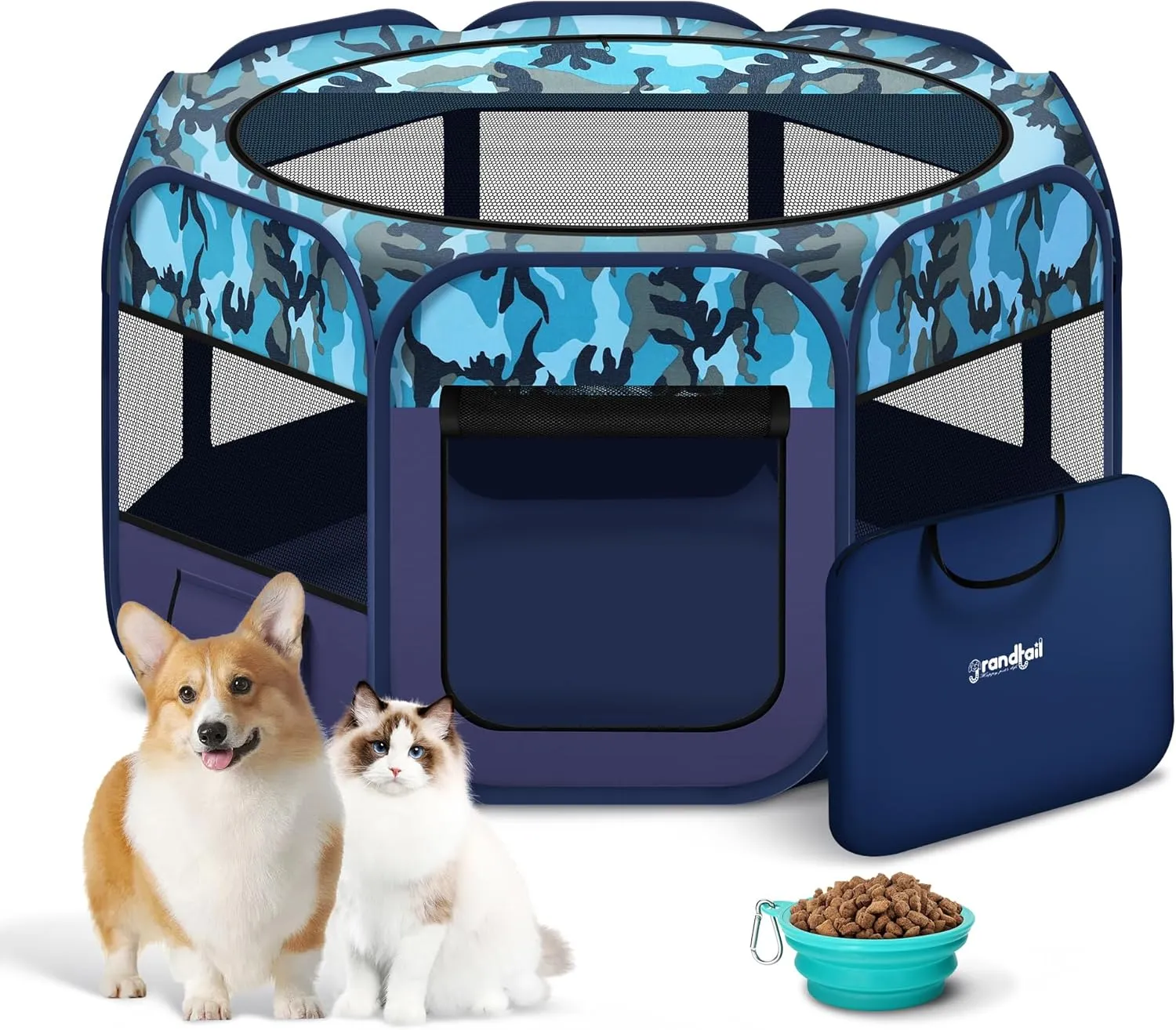 Dog Playpen, Portable Pet Play Pen for Cat, Puppies, Foldable Large-Capacity Pet Playpen for Indoor/Outdoor Dog House (Blue, 55" x 30", 8)