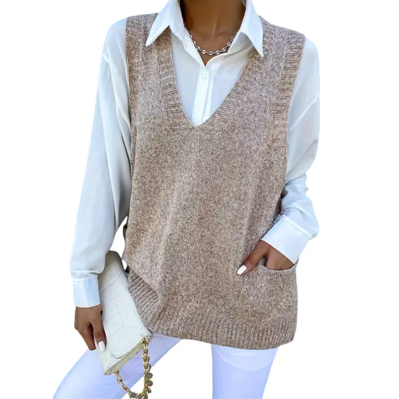 Fashion Simple Pullover Solid Color Vest