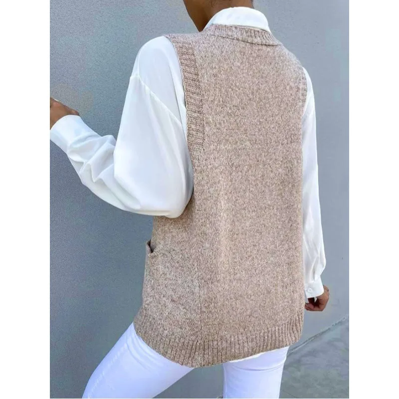 Fashion Simple Pullover Solid Color Vest