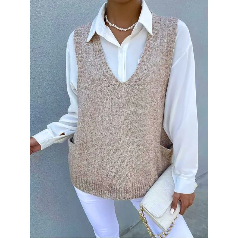 Fashion Simple Pullover Solid Color Vest