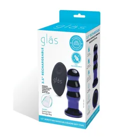 Glas - Remote Control Rechargeable Vibrating Glass Beaded Butt Plug 3.5" (Blue)