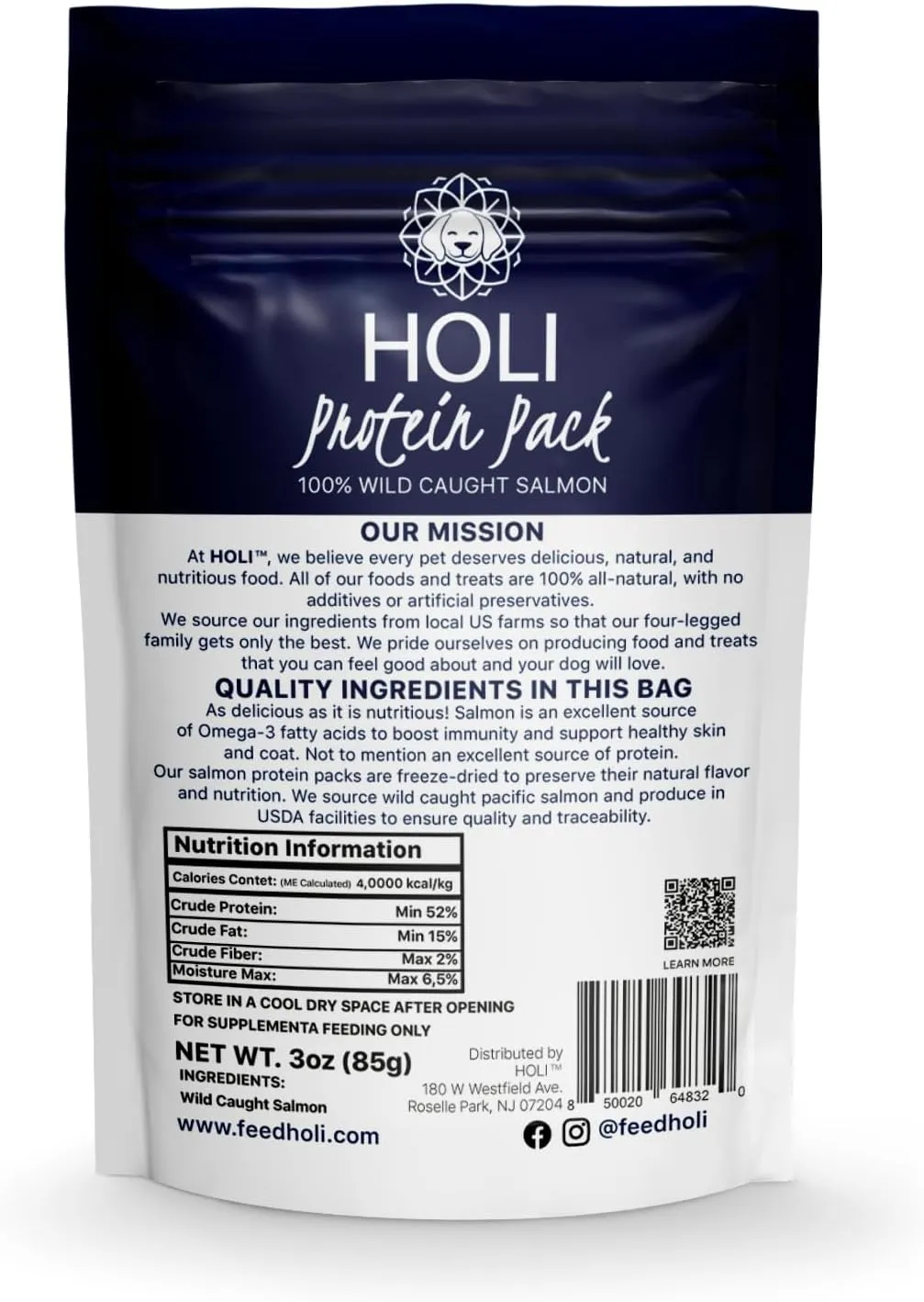 HOLI Freeze Dried Salmon Dog Food Topper - with Omega 3 & 6 - Single Ingredient, Human-Grade Wild Caught Salmon - Dog Food Flavor Enhancer for Picky Dogs  100% All Natural - 3oz