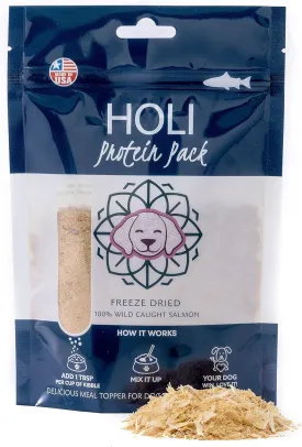 HOLI Freeze Dried Salmon Dog Food Topper - with Omega 3 & 6 - Single Ingredient, Human-Grade Wild Caught Salmon - Dog Food Flavor Enhancer for Picky Dogs  100% All Natural - 3oz