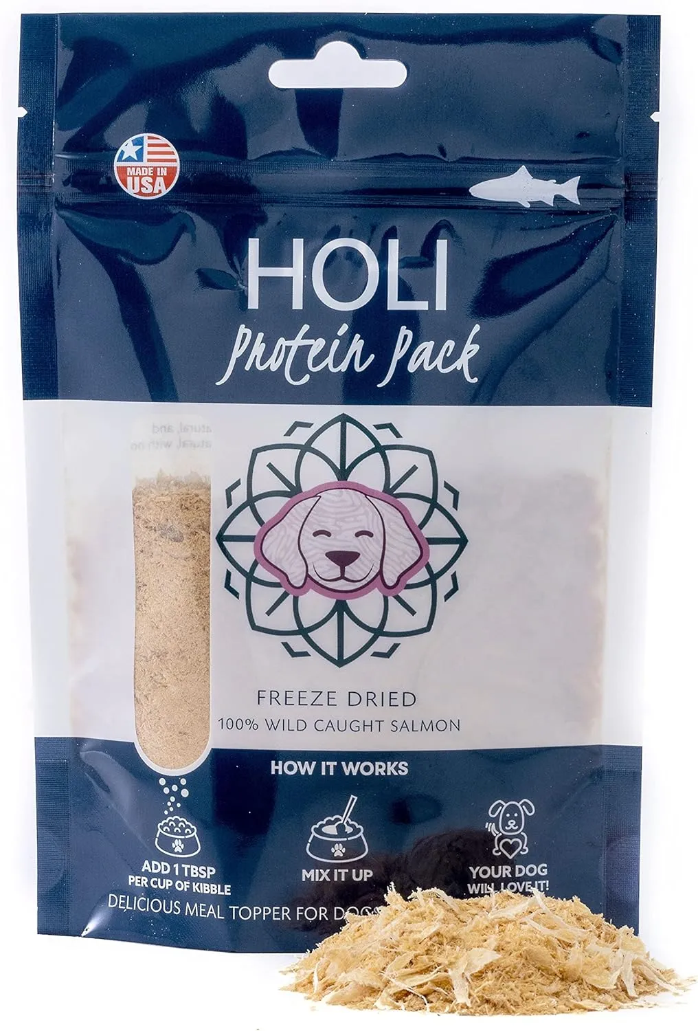 HOLI Freeze Dried Salmon Dog Food Topper - with Omega 3 & 6 - Single Ingredient, Human-Grade Wild Caught Salmon - Dog Food Flavor Enhancer for Picky Dogs  100% All Natural - 3oz