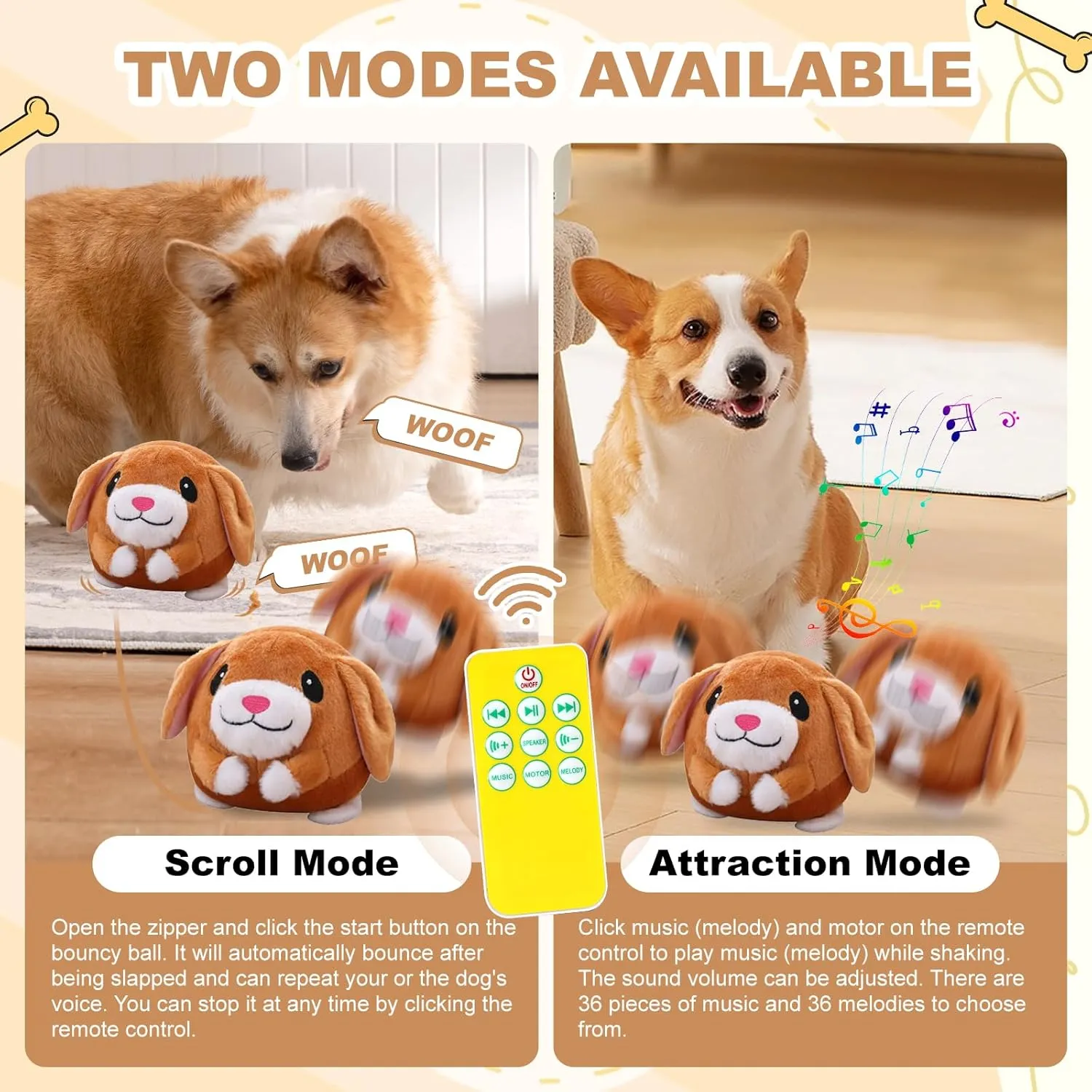 Interactive Dog Toys, Remote Control Dog Toy, Rechargeable Motion Activated Dog Toy, Moving Toys for Large Dogs, Talking Squeaky Music Active Moving Pet Plush Toy to Keep Them Busy (Brown Puppy)