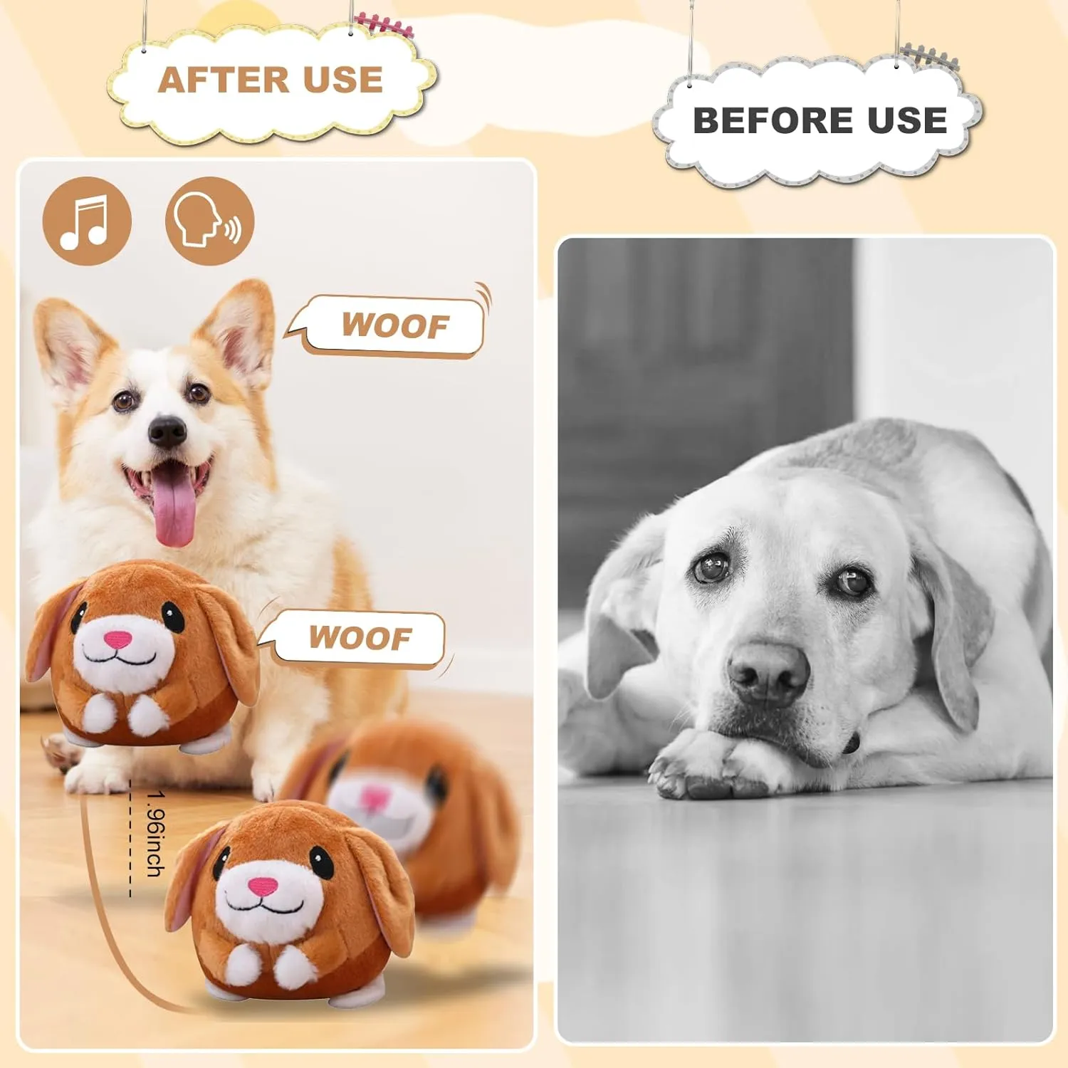 Interactive Dog Toys, Remote Control Dog Toy, Rechargeable Motion Activated Dog Toy, Moving Toys for Large Dogs, Talking Squeaky Music Active Moving Pet Plush Toy to Keep Them Busy (Brown Puppy)