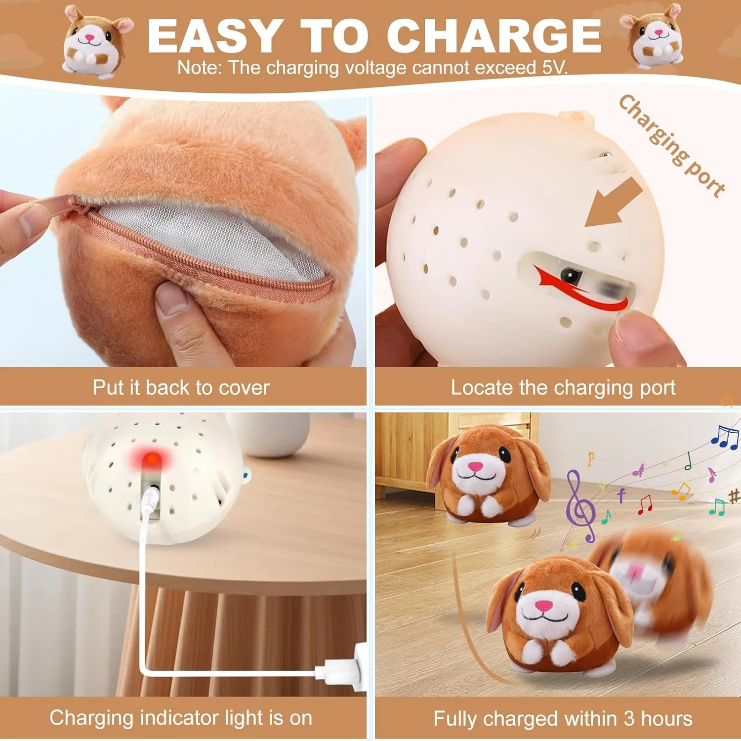 Interactive Dog Toys, Remote Control Dog Toy, Rechargeable Motion Activated Dog Toy, Moving Toys for Large Dogs, Talking Squeaky Music Active Moving Pet Plush Toy to Keep Them Busy (Brown Puppy)