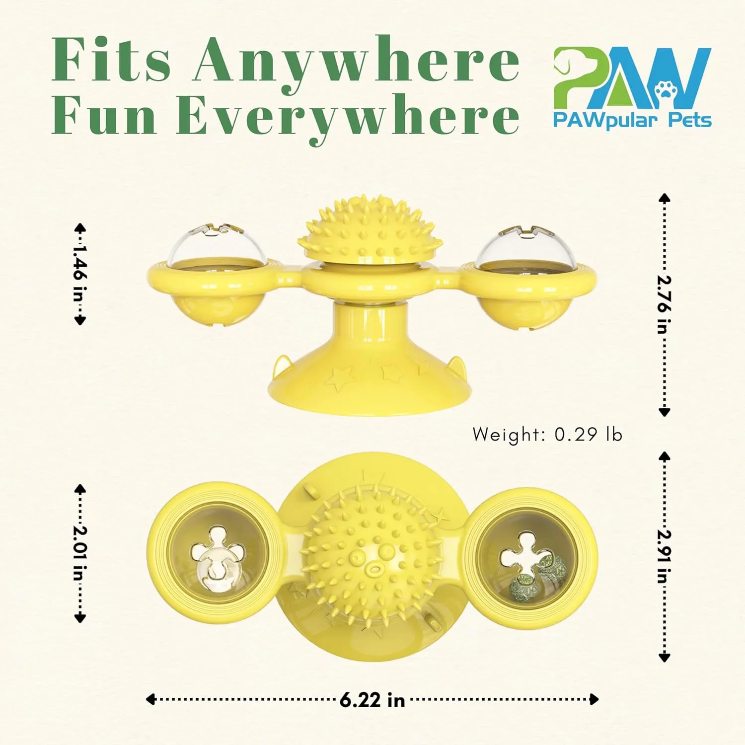 Interactive Windmill Cat Toy with Suction Cup, Rotating Catnip & Light-Up Ball for Indoor Cats, Promotes Dental Health, Mental Stimulation, and Kitten Enrichment (Yellow)