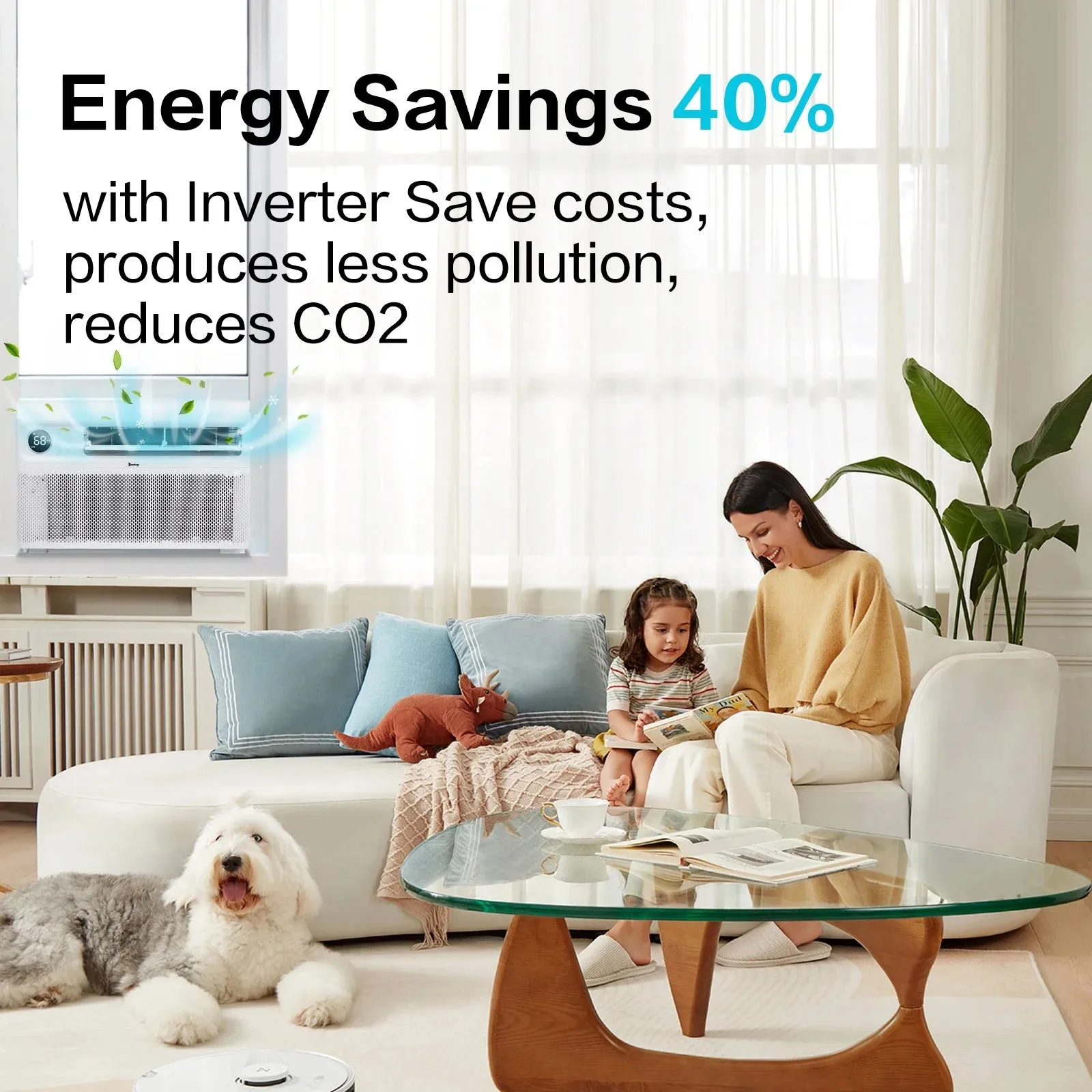 Ktaxon 8000 BTU Inverter Window Air Conditioner, Energy-Saving Window AC Unit with APP & Voice Control, Ultra Quiet & Easy Installtion Design, Work with Alexa/Google Assistant, 115V/60Hz