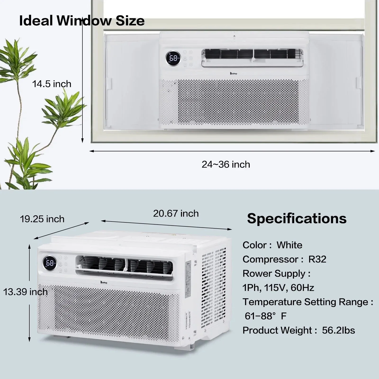 Ktaxon 8000 BTU Inverter Window Air Conditioner, Energy-Saving Window AC Unit with APP & Voice Control, Ultra Quiet & Easy Installtion Design, Work with Alexa/Google Assistant, 115V/60Hz