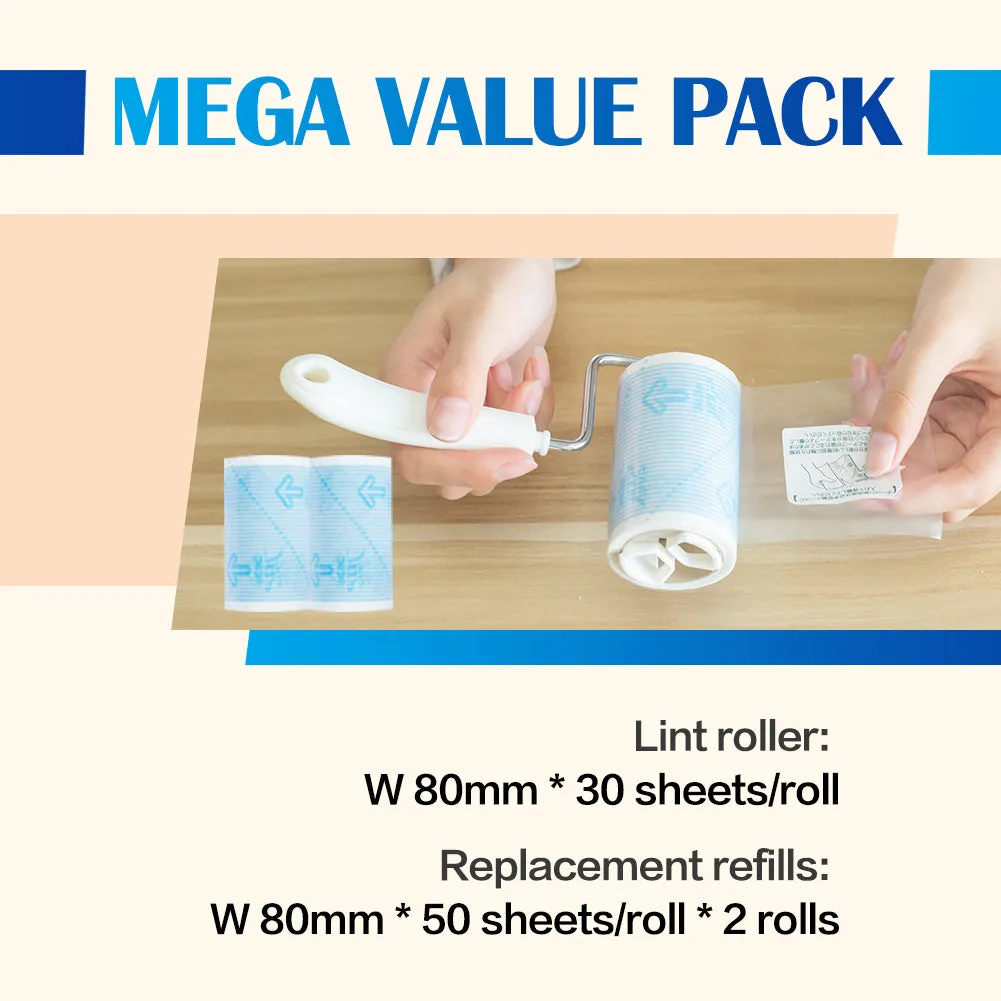 Lint Roller Remover for Tile Floor Pet Hair Extra Sticky Roller Hair Dust Remover 130 Sheets Refillable Lint Roller Easy Peel Multipurpose Lint Remover Scrollable on Table Floor FuKuEn