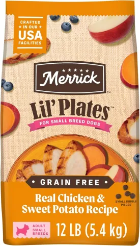 Merrick Lil Plates Premium Grain Free Dry Dog Food For Small Dogs, Real Chicken And Sweet Potato Kibble - 12.0 lb. Bag
