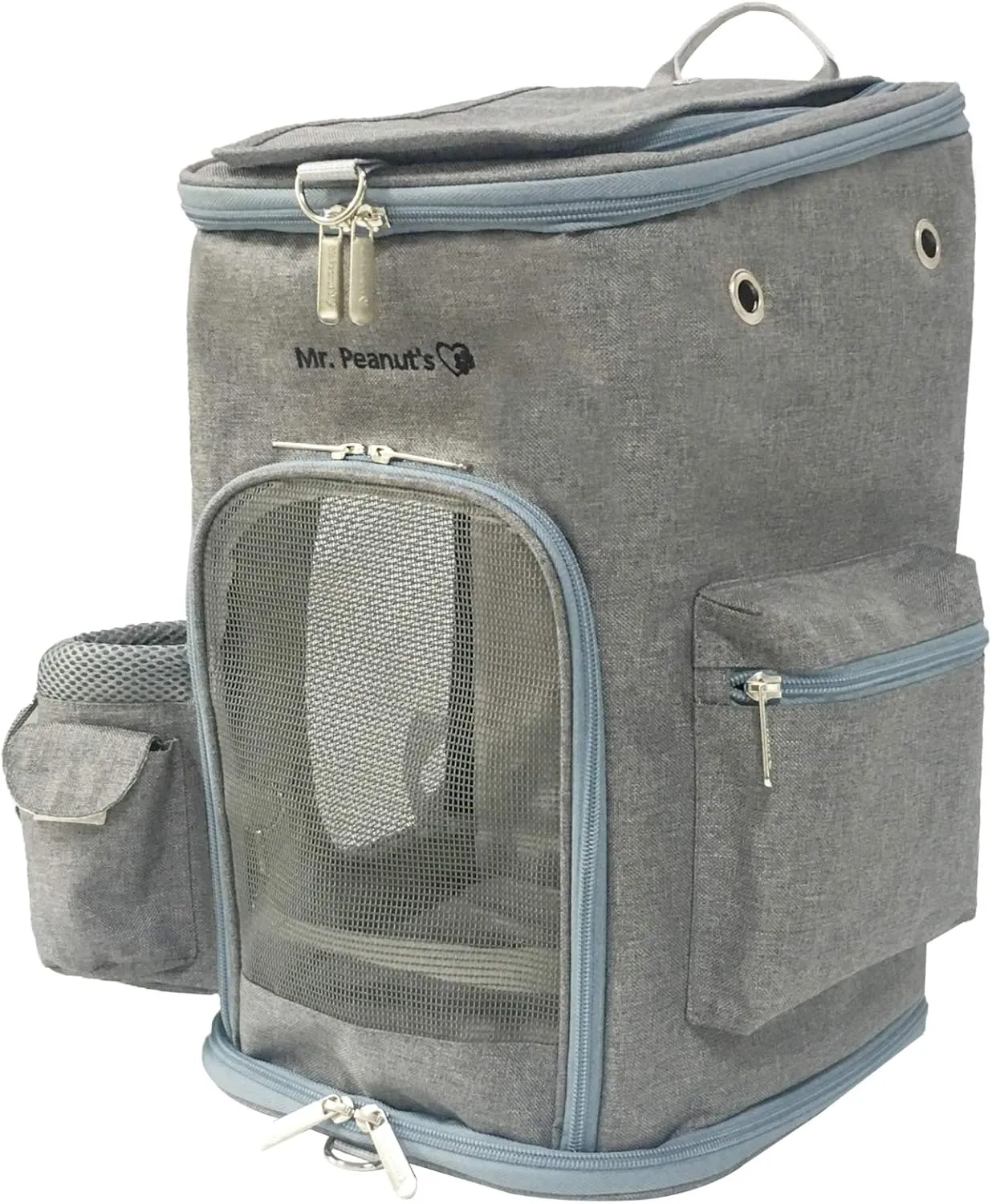 Mr. Peanut's Backpack Pet Carrier, Soft Sided Tote for Smaller Cats & Dogs, Check Sizing Before Purchase, Self Locking Zippers & Faux Fleece Padding (Platinum Gray)