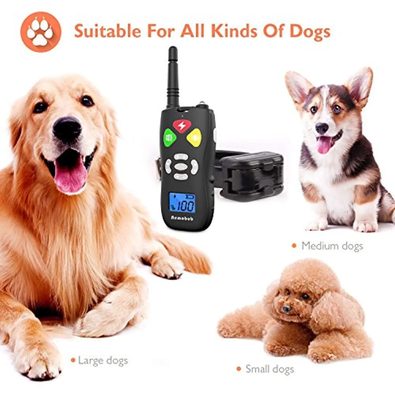 Nemobub Dog Shock Collar 1000ft Remote Training and 100% Waterproof Rechargeable Shock Collar with Beep Vibration and Electric Dog Collar Dogs