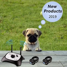 OKPET Wireless Dog Fence Pet Containment System, Safe Effective Beep/Shock Dog Fence, Adjustable Control Range 1000 Ft & Display Distance, Rechargeable Waterproof Collar (2 Dog System)