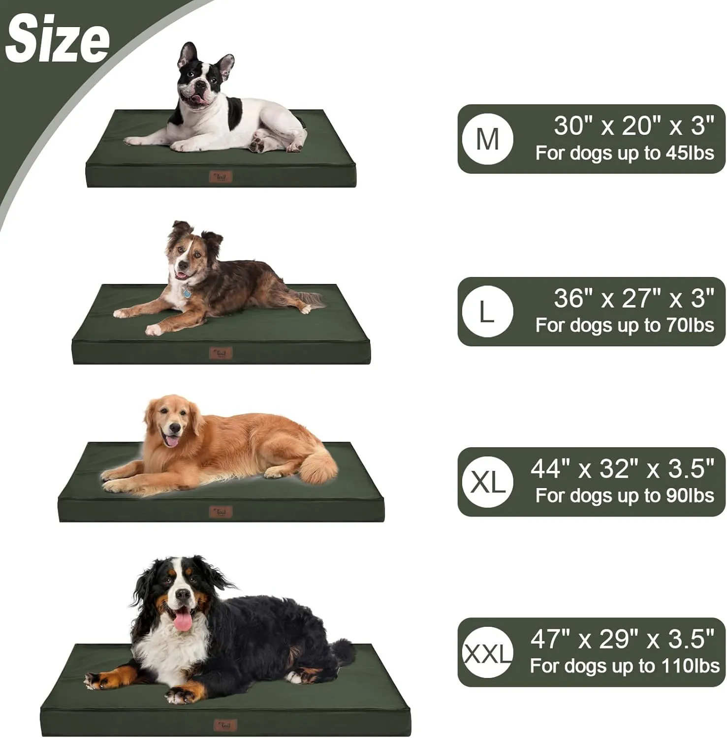 Outdoor All Weather Large Dog Bed, Waterproof Dog Bed for Large Dogs, Orthopedic Egg Foam Pet Bed with Washable and Removable Oxford Cooling Cover, Dark Green