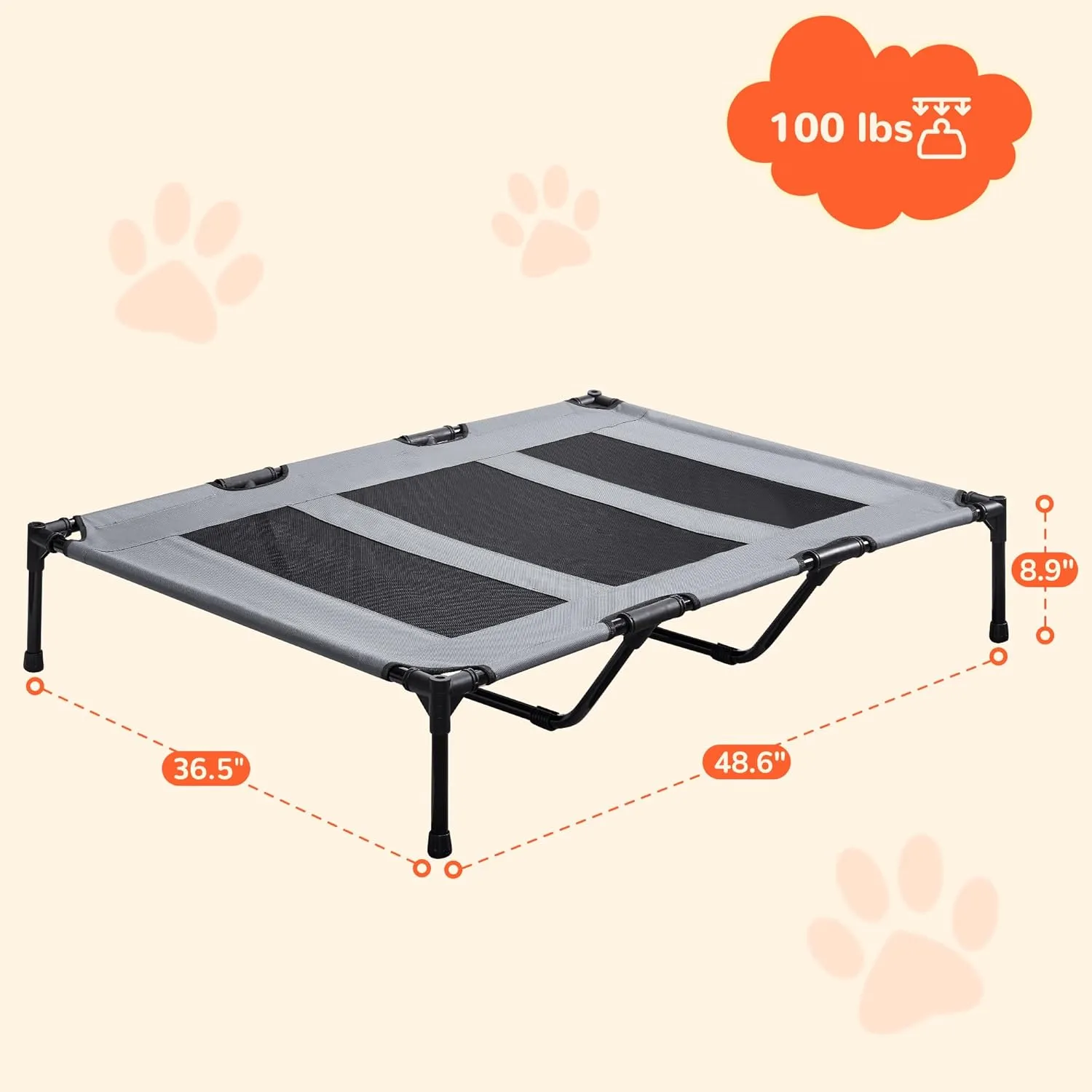 PRAISUN XL Outdoor Dog Bed, Elevated Dog Bed with Durable Oxford Fabric, Textilene Mesh, Metal Frame for Indoors, Outdoors, Lawn, Dark Grey