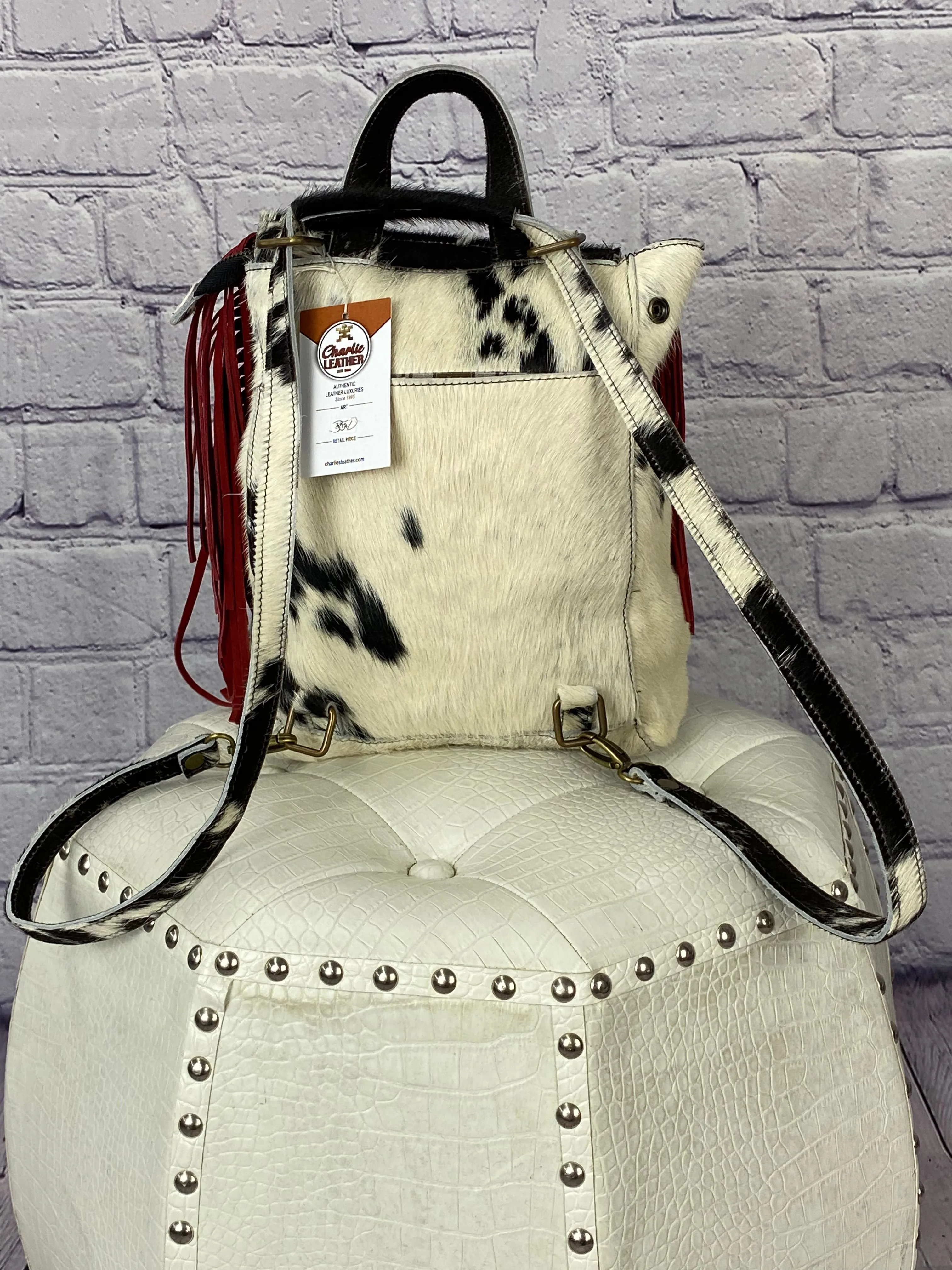 Repurposed LV White Cowhide Charlie Leather Backpack