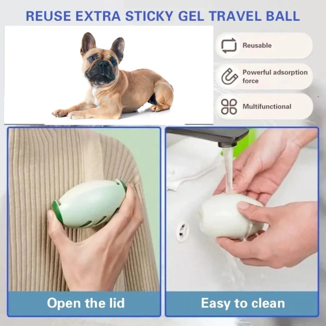 Reusable Frenchie Hair Lint Roller - Multifunctional Sticky Roller for Clothes Dust Removal
