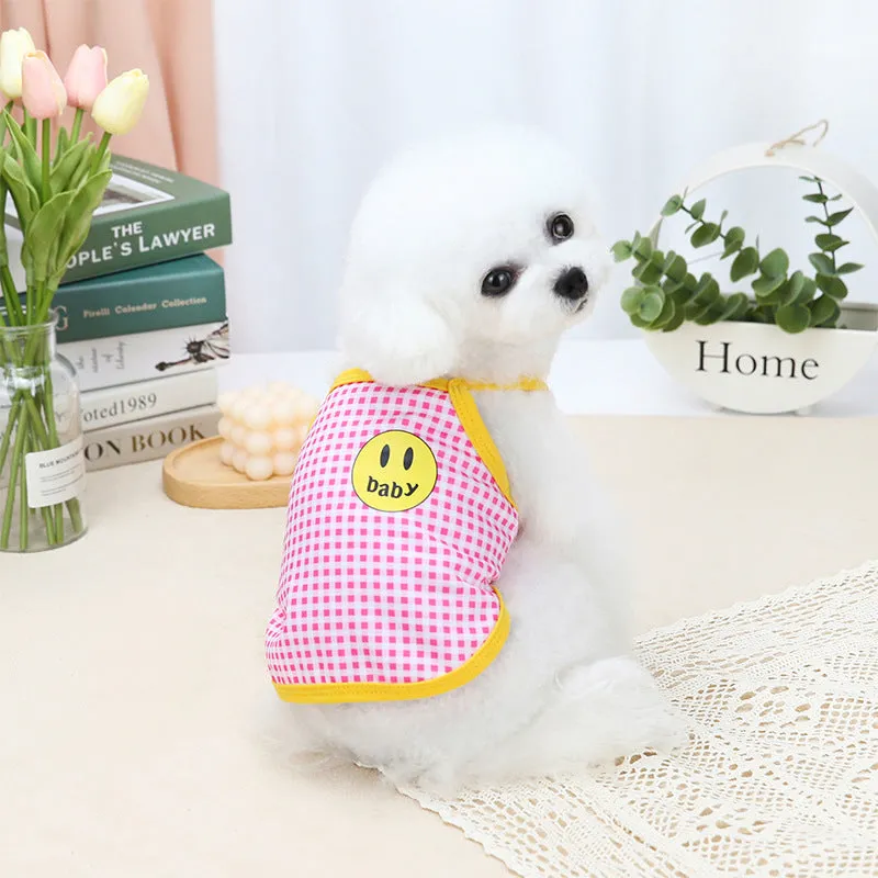 Smiley Face Plaid Sleeveless Vest for Small Dogs