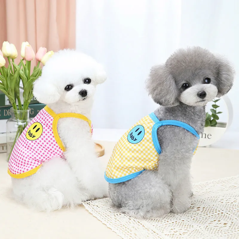 Smiley Face Plaid Sleeveless Vest for Small Dogs