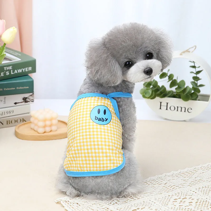 Smiley Face Plaid Sleeveless Vest for Small Dogs