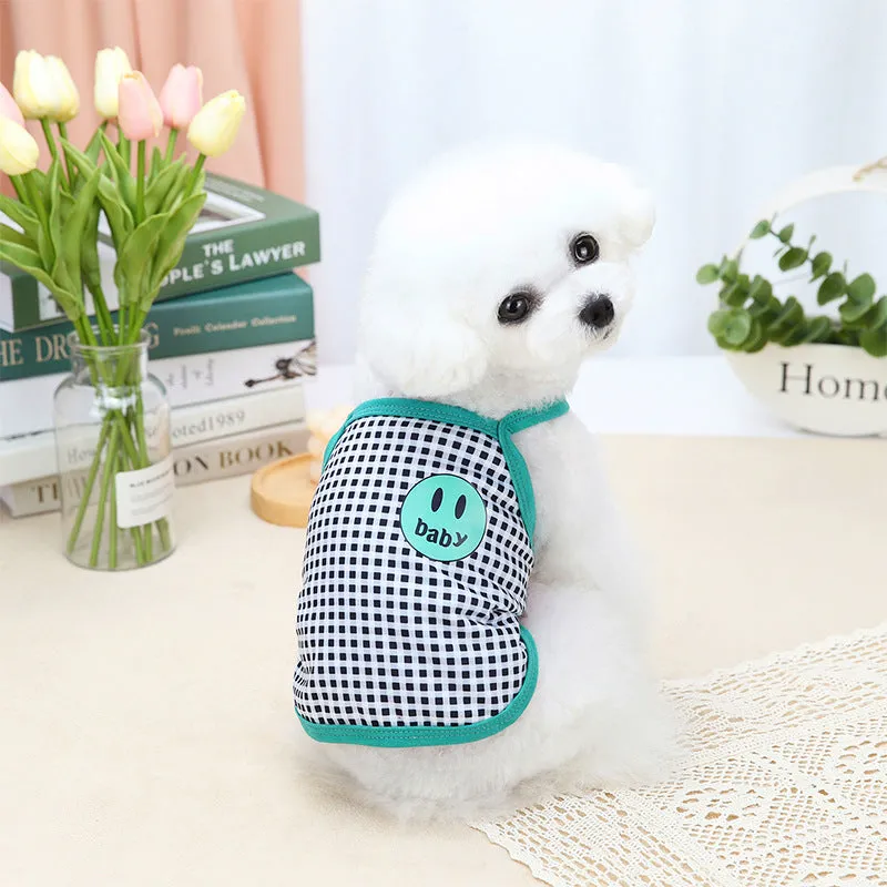 Smiley Face Plaid Sleeveless Vest for Small Dogs