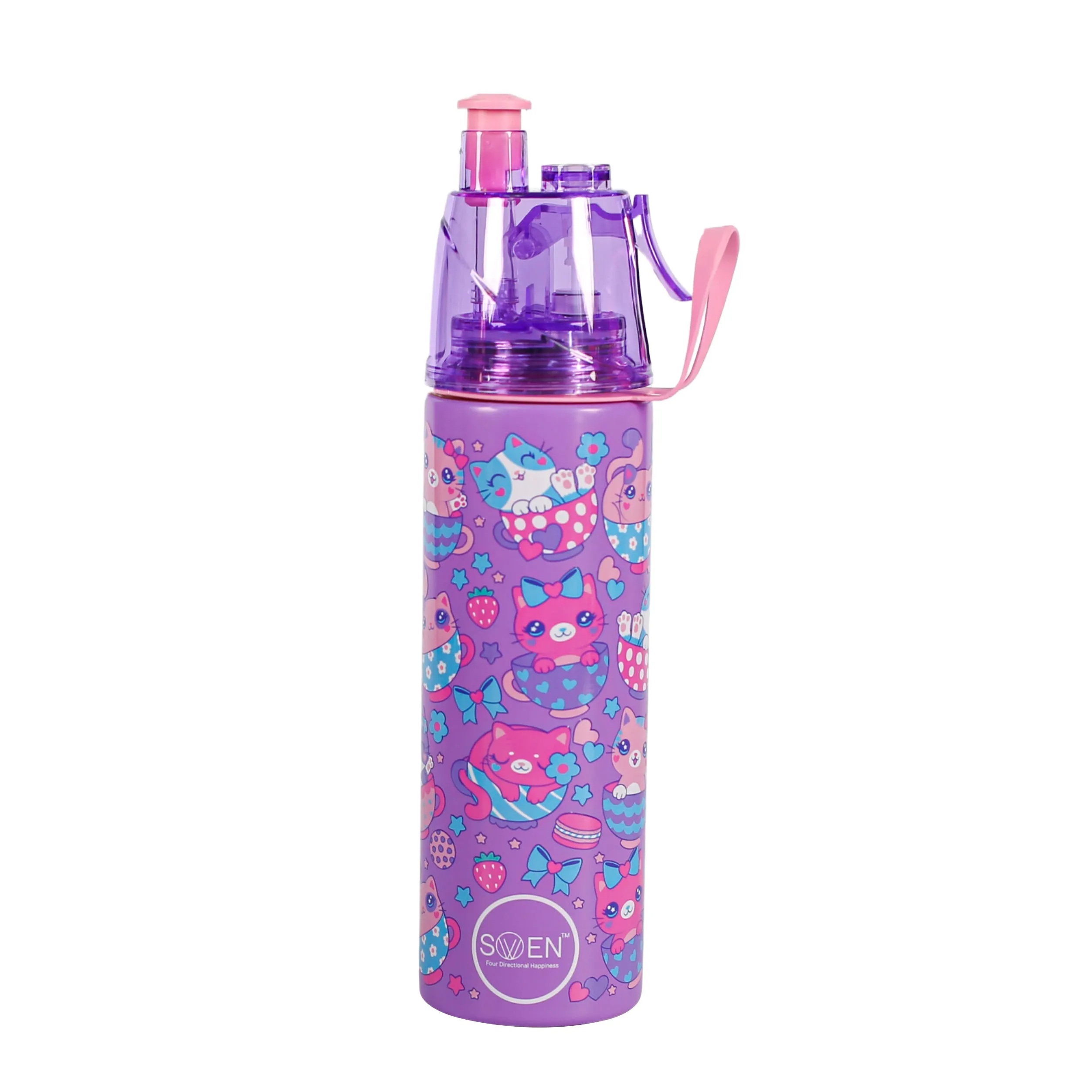 Swen Insulated Stainless Steel Kitty Theme Mist Bottle, Purple Color - 490ml