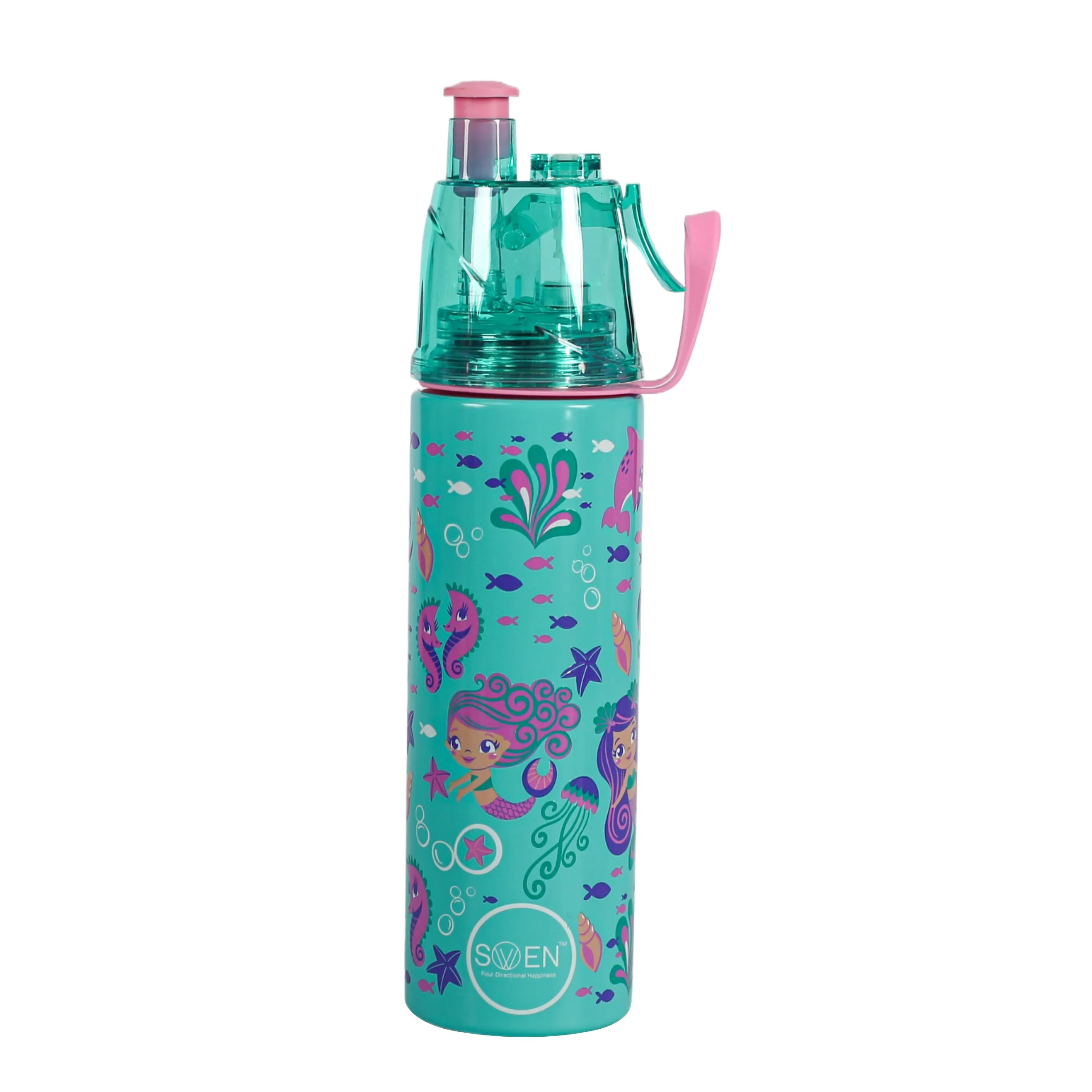 Swen Insulated Stainless Steel Mermaid Theme Mist Bottle, Sea Green Color - 490ml