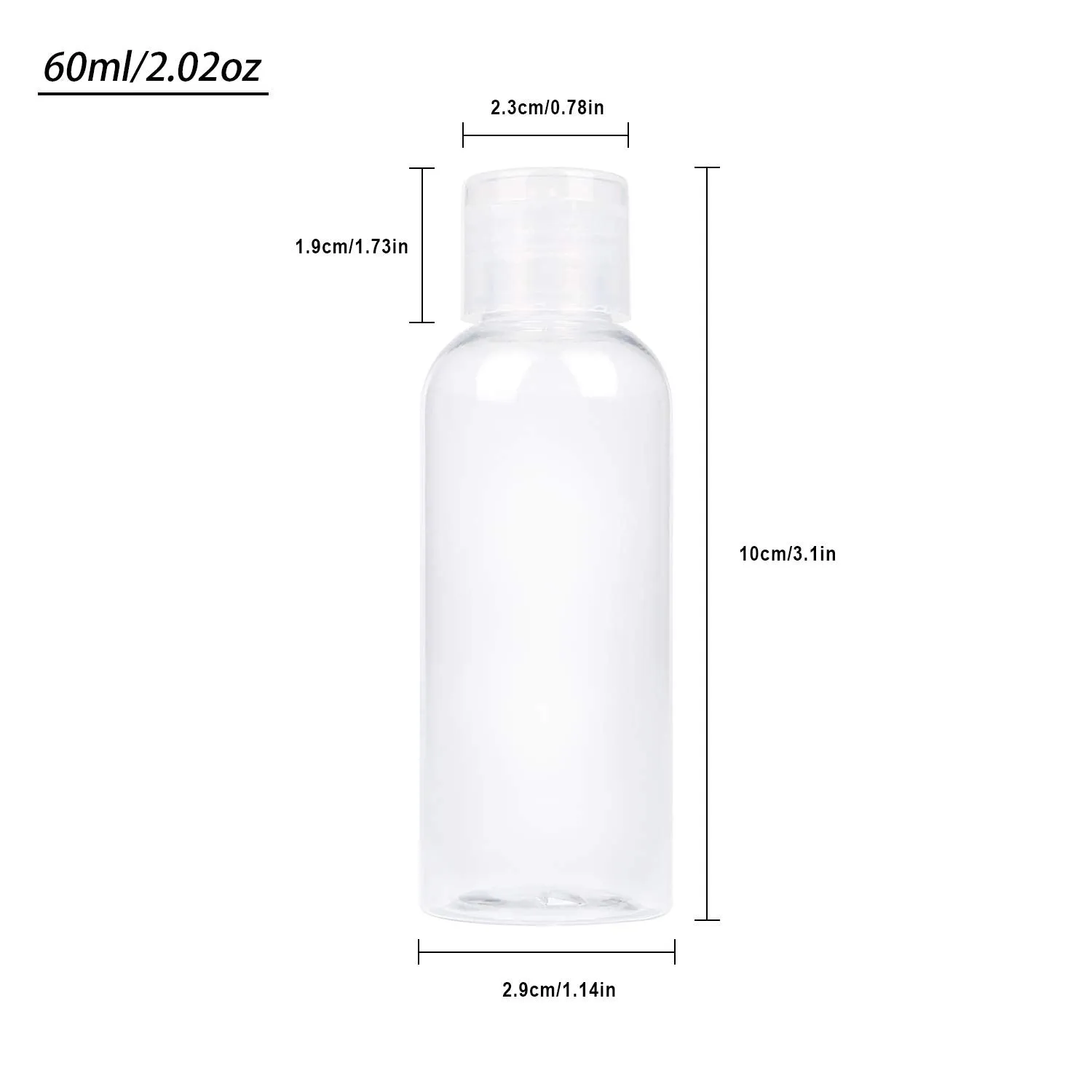 TrendBox 12 Pack Plastic Empty Bottles with Flip Cap for Shampoo, Lotions, Liquid Body Soap, Cream (2 oz / 60 ml)