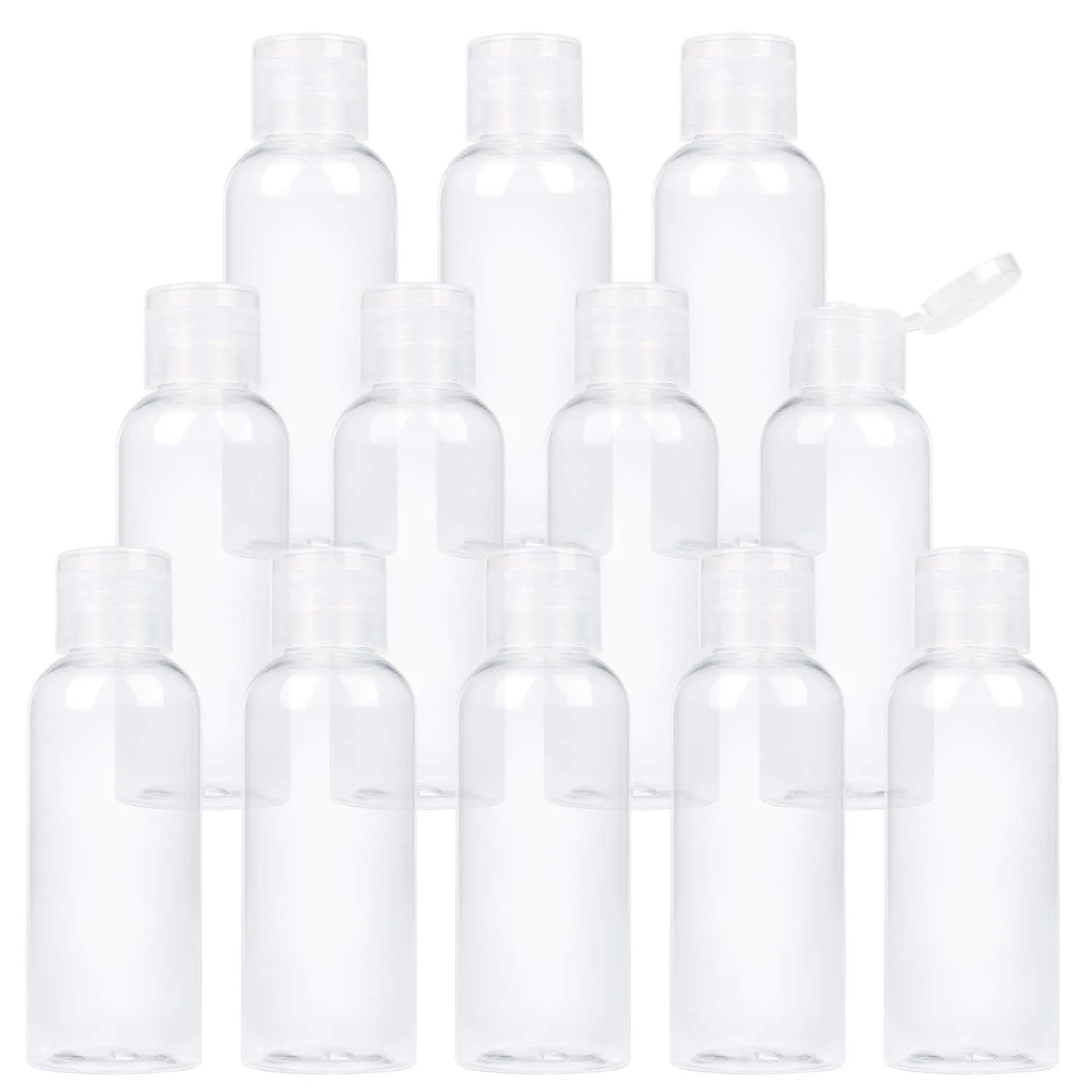 TrendBox 12 Pack Plastic Empty Bottles with Flip Cap for Shampoo, Lotions, Liquid Body Soap, Cream (2 oz / 60 ml)